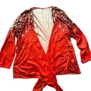 Red Star Print Holiday Wrap Top 5X